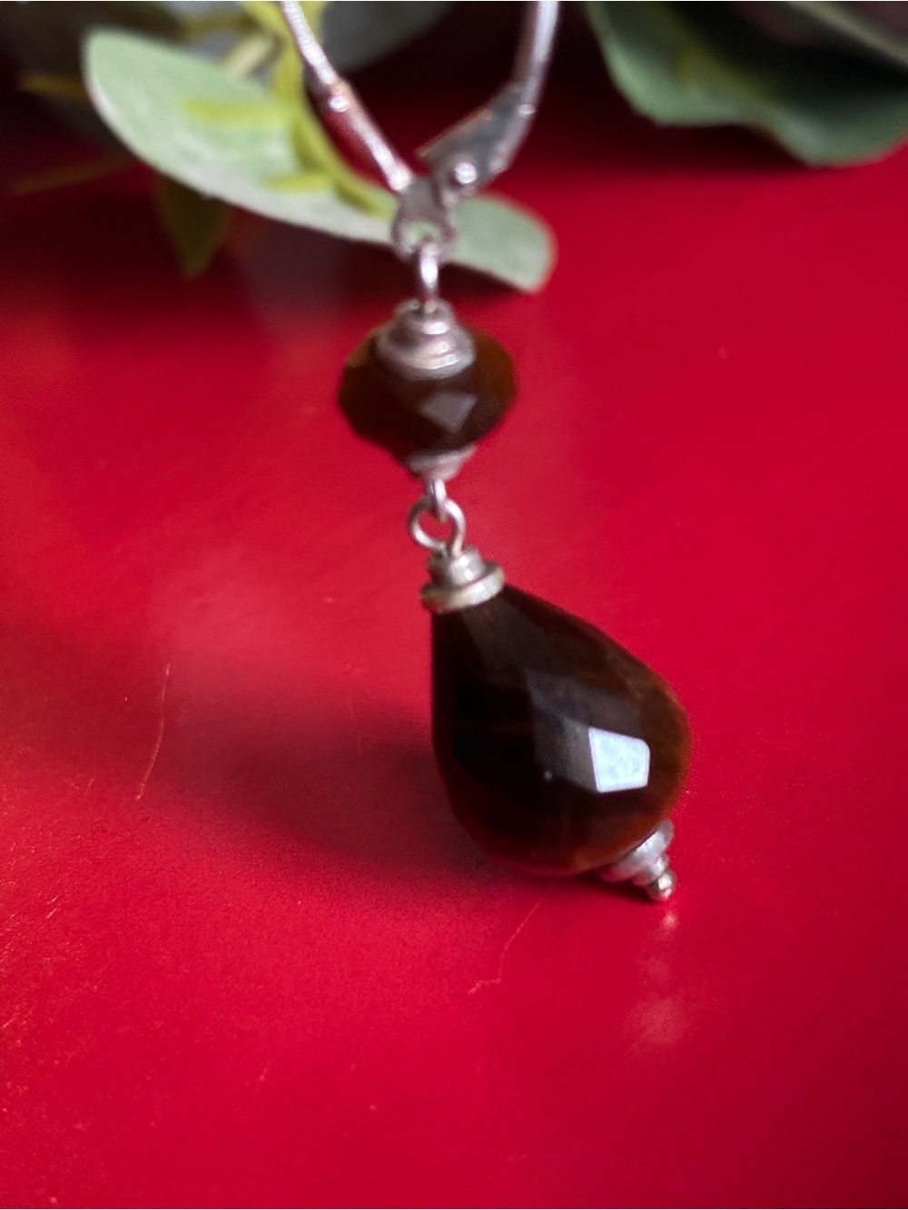 925 Silver Earrings, Faceted Tiger Eye Drop Earrings — Brown and Silver - Picture 7 of 7